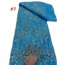 Vải ren đính sequin kiểu châu Phi mới năm 2026, vải lưới voan thêu kiểu Pháp Nigeria, thích hợp để may váy cưới và váy dự tiệc cho phụ nữ. - A - Xem 3