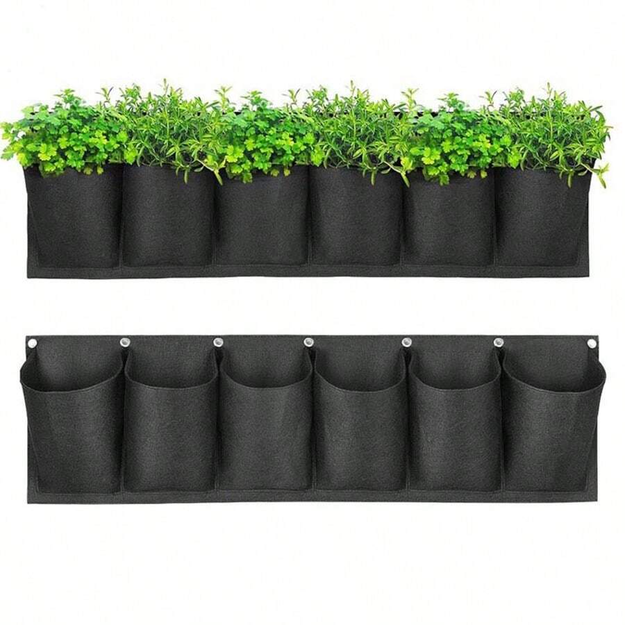 Horizontal 4/6 Pocket Hanging Grow Bag Garden Flower Pot Planter Layout Waterproof Vertical Wall Hanging Planting Bags - Black - View 1