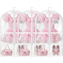 3 Pack Clear Dance Garment Bags For Dancers 40" Waterproof Dustproof Dance Costume Bags For Hanging Clothes With 5 Large Zipper Pockets For Dance Competition Suitable For Dress Uniform - Trắng trong - Xem 8