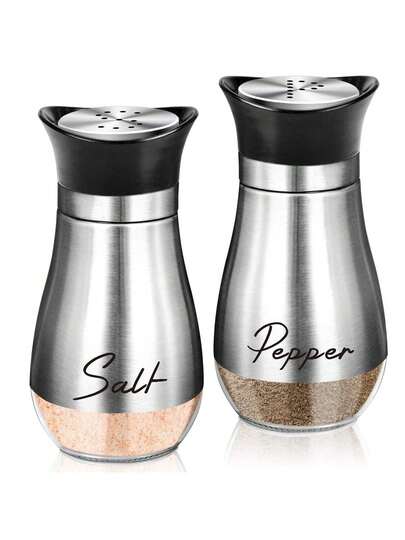 1pc Stainless Steel Pepper Shaker & Glass Seasoning Jar, Barbecue Spice Container, Suitable For Kitchen, Restaurant And Outdoor Grilling