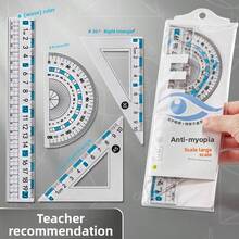 Student Geometry Drawing Set, Large Scale Anti-Myopia Ruler Set, Straight Ruler Stationery, Protractor, Compass For Drawing Circles, Useful Math Tools, Geometry Drawing Instruments, Back To School Gift - View 2