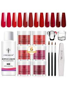 6 Colors Acrylic Powder Set, 0.35oz Each Powder, 3.38oz Liquid, Includes Brush, Nail File, Nail Tip, Mixing Palette, No UV Lamp Needed, Suitable For Beginners And Professionals - Multicolor - View 2