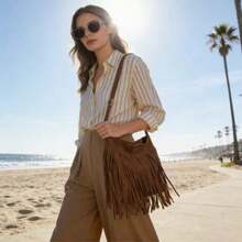 时尚流苏斜挎包单肩包波西米亚风流苏斜挎包高品质耐用材质西部流苏马鞍包单肩包适合日常通勤时尚搭配 - 彩色 - 查看 5