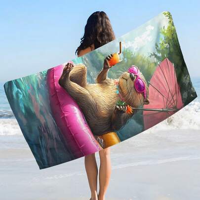 1pc Animal Print Beach Towel, Soft Comfortable Lightweight Beach Towel, Suitable For Travel, Swimming, Diving, Surfing, Yoga, Camping, Beach Accessories