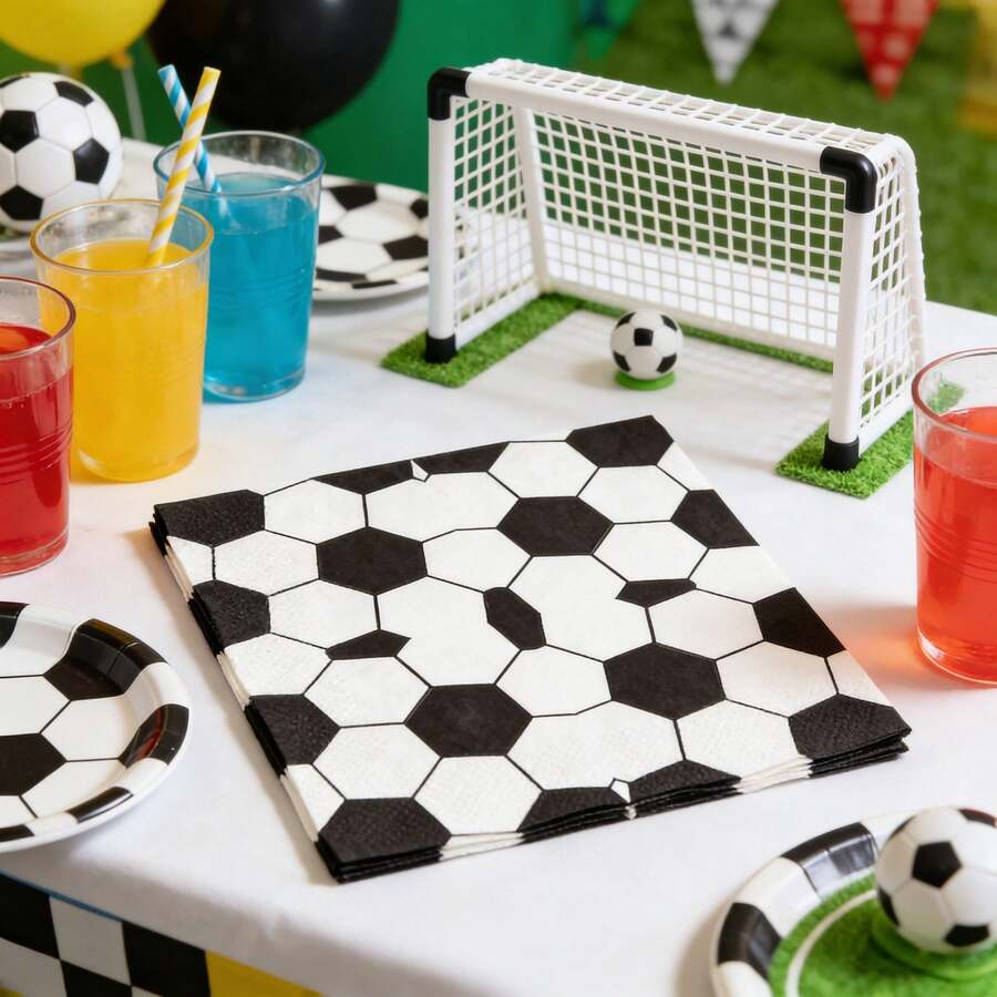 20/40/60pcs Football Themed Party Napkins, Football Pattern Paper Napkins. Disposable Party Napkins. Restaurant Napkins, Party Supplies, Tabletop Decor. Holiday Decorations, Party Decorations - Black and White - View 1