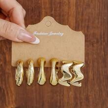 1 Set Fashionable Minimalist Geometric Pattern CCB Earrings Set, Suitable For Daily Wear - Yellow Gold - View 9