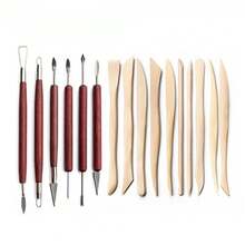 16 piezas Juego de herramientas de cerámica, herramientas de escultura y tallado de arcilla polimérica y arcilla blanda de madera - Juego de 16 herramientas para cerámica - Ver 5