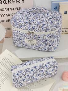 1 pieza Bolsa organizadora de cosméticos multifuncional con estampado floral, con cierre de cremallera, portátil, para guardar brochas de maquillaje, adecuado para lápices labiales, brochas, cuidado de la piel, teléfono, monedas, artículos pequeños, para uso en el hogar, viajes, vacaciones, escuela, regalo para damas de honor, regalo del Día de la Madre, regalo de cumpleaños, regalo para amigos y maestros, útiles escolares - Multicolor - Ver 6