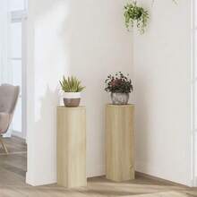 vidaXL Pflanzenständer 2 Stk., Blumenständer Hohle Konstruktion, Dekosäule Podest Für Pflanzen Dekoartikel, Blumenhocker Blumensäule, Helle Eiche Khaki 25x25x80cm Holzwerkstoff - Light Oak Khaki - View 13