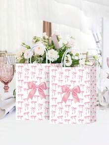 1/6个粉色蝴蝶结纸质礼品袋，适合情人节、生日等场合赠送女性小礼物，带提手，也可作糖果袋，适用于母亲节、婚礼、生日庆祝、婴儿派对、毕业典礼、情人节派对用品等。 - A - 查看 2