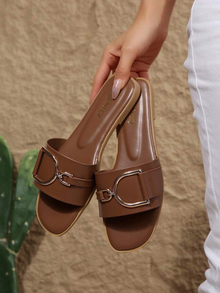Dép xăng đan đế bằng khoét lỗ thời trang mới, phong cách Bohemian, thích hợp đi biển. - màu nâu - Xem 1