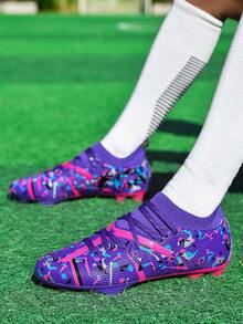 1 par de Tacos de fútbol/Fútbol unisex, Zapatos de entrenamiento con clavos largos, Zapatillas deportivas de competición de baja altura para hombres/mujeres para césped artificial, terreno duro, campo de entrenamiento interior, Zapatos deportivos profesionales de equipo, Botas de fútbol profesionales de alto rendimiento y peso ligero de caña alta, directa de fábrica - Morado - Ver 10