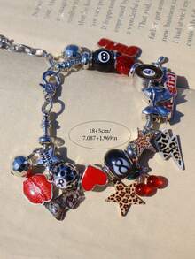 1 vòng tay Star Girl họa tiết da báo, 1 vòng tay quả anh đào đen, 1 vòng tay quả cầu disco họa tiết da báo, 1 vòng tay họa tiết da báo, 1 vòng tay Stargirl Girl - Bạc - Xem 8