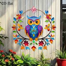 1pc Boho Style Owl Wall Decor - Multicolor Floral Pattern In Pink, Orange, Green, Blue, Purple - Lightweight Indoor/Outdoor Decoration For Living Room, Garden, Fence - No Electricity Needed, Flat Back For Easy Installation - Housewarming Gift, Home & Office Decor, Vibrant Art Piece, Durable Plastic, Perfect For Garden Enthusiasts, 2D Flat Design - Bohemian Style Owl Wall Decoration - View 1
