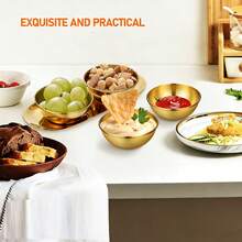 Bộ 3/6 món bát và khay bằng thép không gỉ mạ vàng, bát đựng gia vị, bát chấm sushi, bát ăn nhẹ, đĩa nướng BBQ, bát đựng trái cây, bát salad, hoàn hảo cho nhà bếp/nhà hàng. - Nhiều màu - Xem 5