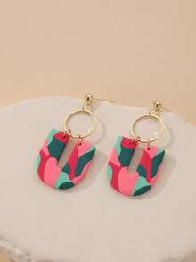 1 par de pendientes de arcilla suave con forma de U, hechos a mano, vibrantes y alegres, de diseño único para mujeres, adecuados para vacaciones, fiestas y uso diario - Multicolor - Ver 7