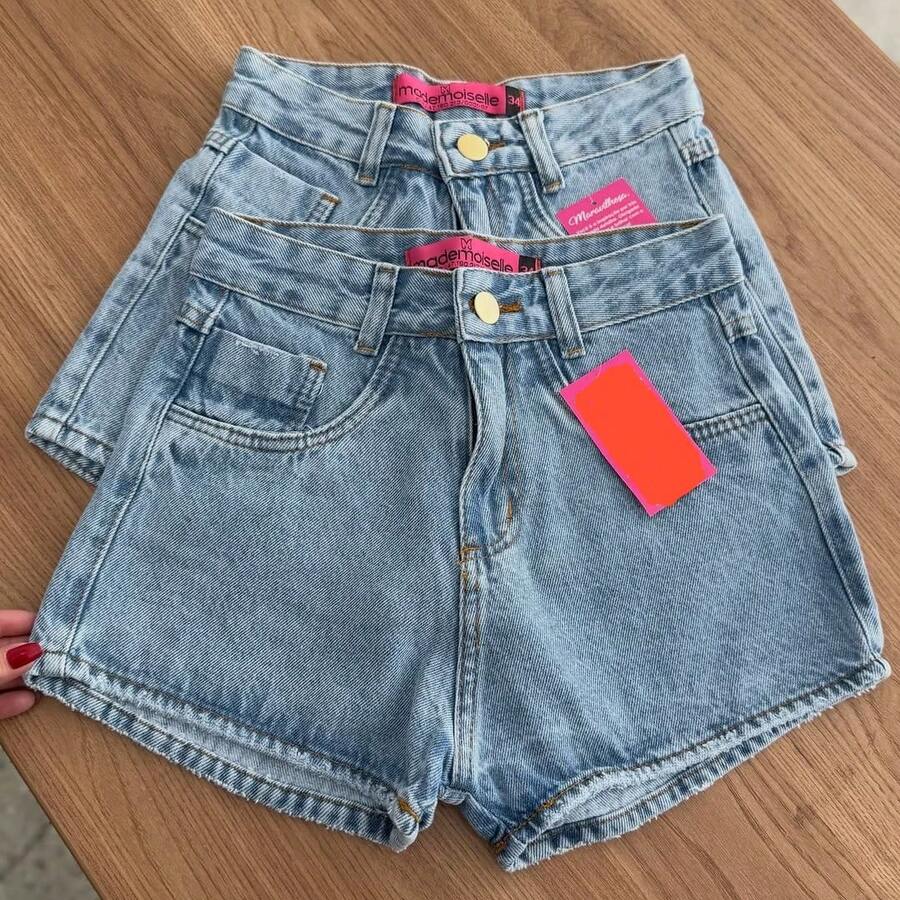 Black Denim Shorts Without Belt, Women's Casual High-Waisted Denim Shorts With Embroidery, Natural Denim Shorts For Teenagers, Beltless. - 藍色 - 查看 1