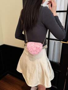 Bolso de noche de gasa 3D con flores 2026 nuevo, bolso de hombro personalizado único, bolso cruzado de moda versátil, compacto y conveniente para salir - Rosa - Ver 5
