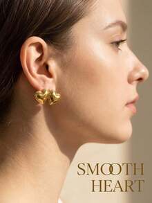 Title: 1 Pair 18K Gold Plated Vintage Stud Earrings For Women, Joined Double Heart & Knotted Circle & Ribbed Texture Studs, Hypoallergenic Tarnish-Free Jewelry/Vintage, Earrings For Women, Earrings, Gold Earrings Women - Gold Ear Stud - View 7