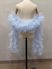 1件白色薄纱新娘披肩，奢华蓬松长围巾配饰，适用于婚礼、节日、生日 - 彩色 - 查看 10