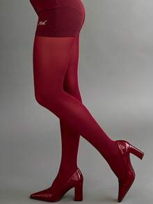 Burgundy Semi-Sheer Tights - Sexy, Minimalist & Pure Tone For Effortless Everyday Elegance - Burgundy - View 3