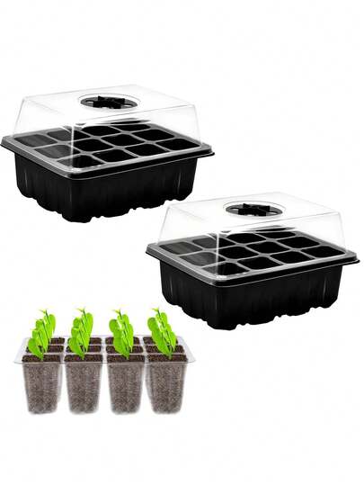 2 Sets Seed Sprouting Tray Kit, Indoor Greenhouse With Adjustable Humidity Cover And Base, Suitable For Seed Germination And Plant Growth, Includes Dome Cover For Indoor Plants, Vegetable Gardening And Cultivation