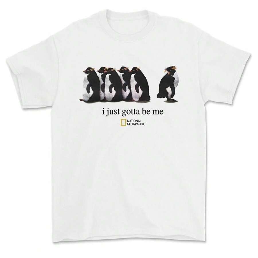 National Geographic Cotton Short Sleeve T-Shirt I Just Gotta Be Me Graphic Pengu - 白色 - 查看 1