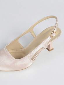 缎面尖头露跟细高跟鞋，优雅派对高跟鞋，通勤细高跟鞋 - 粉色 - 查看 7