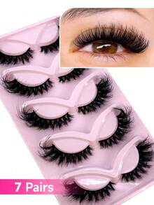 Youyibei 5对装蓬松猫眼假睫毛，浓密纤长，可重复使用，柔软轻盈，仿貂毛条状假睫毛，打造迷人眼妆。 - 黑色 - 查看 3