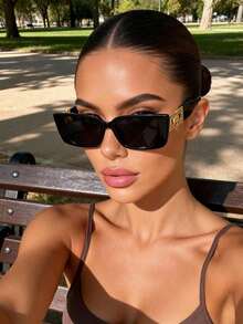 Vintage Plastic Geometric Eyeglasses Women With Interchangeable Temples Retro Rectangle Frame Fashionable Beach Vacation Outdoor Travel Summer Fall Winter Business Casual Back To School Stylish Decorative Shades - 1 khung đen, giấy xám 008 - Xem 9