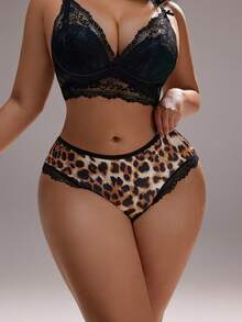 大码性感蕾丝冰丝拼接内裤 - 低腰无痕豹纹印花内裤，适合瑜伽、运动和日常穿着 - 透气柔软舒适 - 黑色 - 查看 5