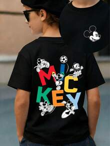 Disney Mickey Mouse Kids' Short Sleeve Tee – Unisex Graphic Top For Boys & Girls (Ages 2-14), Soft Stretchy Fabric, Retro Character Print, Summer Play & Back-To-School Essential – Express Delivery - 黑色 - 查看 1
