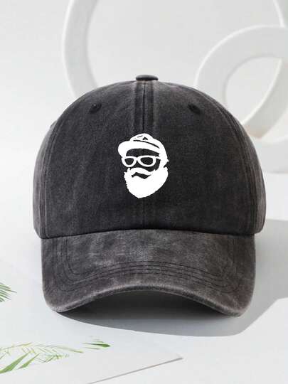 1pc Unisex Uncle Beard Printing Washed Baseball Cap Vintage Adjustable Outdoor For Travel Beach For Boys And Girls Men Women Christmas Gift