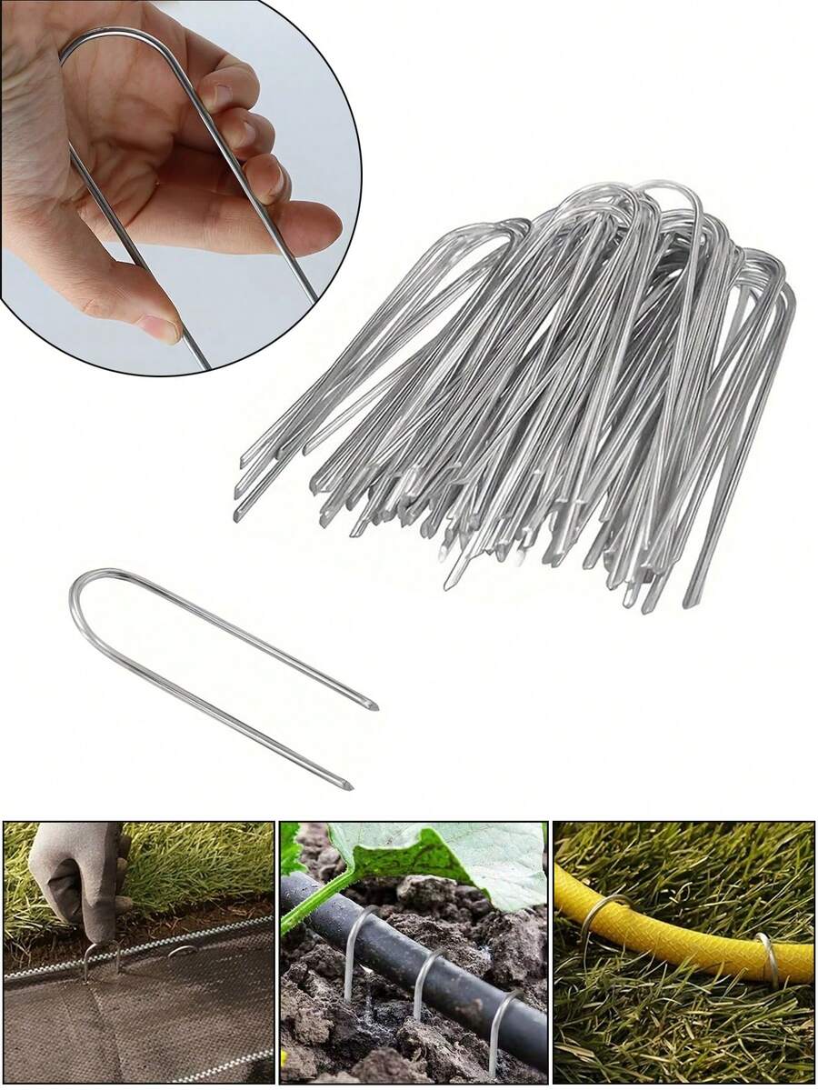 10/30/50个装 U型花园钉，金属农业园艺草坪钉，重型围栏柱钉，草皮钉，户外温室防草布地钉，镀锌景观钉，适用于固定草坪围栏钉 - 彩色 - 查看 1