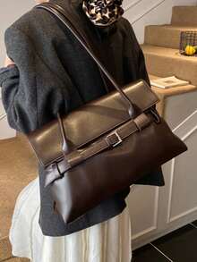 1pc Women's Fashionable PU Shoulder Bag, 2025 New Design Ladies Handbag & Crossbody Bag - Coffee Brown - View 3