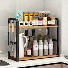 1 pieza Estantería de almacenamiento multifuncional para la cocina, accesorios de cocina, almacenamiento de cocina, decoración del hogar, accesorios del hogar, organizador de almacenamiento, organizador de cocina, estantería, estación de café, estantería de especias, artículos esenciales de cocina, artículos esenciales del hogar, necesidades de apartamento - Estante de almacenamiento de 2 capas - Ver 5