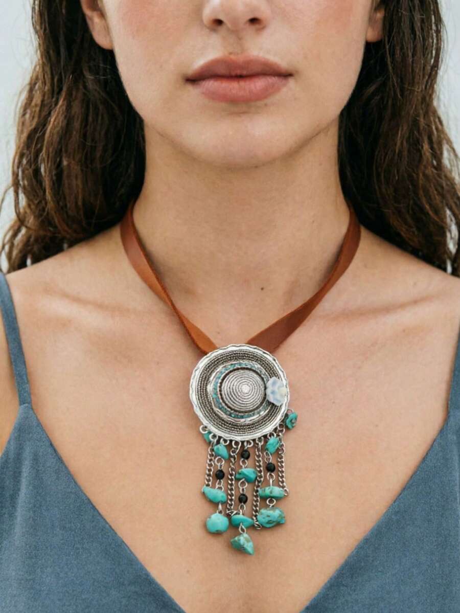 1pc Vintage Western Cowboy & Versatile Casual Pendant Necklace - Multicolor - View 1