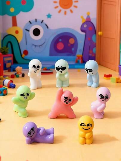 8个迷你口袋尺寸树脂表情摆件，Y2K美学，马卡龙色，柔和球形造型，夸张的面部表情，桌面装饰和减压神器，适合桌面摆设、睡衣派对、宿舍和办公室布置，提升心情