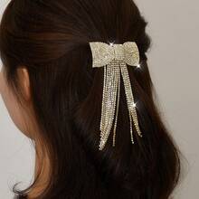 1/2PCS Luxury Crystal Bow Hair Barrette Rhinestone Bow Tassel Hair Clip - Multicolor - View 3
