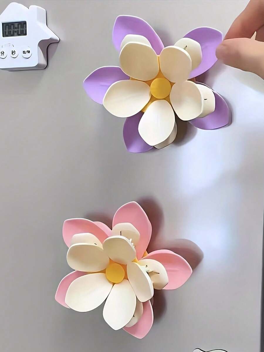 10个樱花图案封口夹，食品袋夹，冰箱磁铁，适用于各种塑料袋和零食袋，可用于卧室、旅行、办公室、学校、零食、面包、食品包装，实现密封 - 荷花磁吸貼 - 查看 1