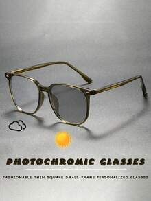 Men's Large Square Fashion Photochromic Eyeglasses Frame, Multifunctional Personalized Casual Frame, Great For Vacation, Outdoor Travel, Fashion Glasses, Personalized Commuting Decorative Glasses - Multicolor - View 5