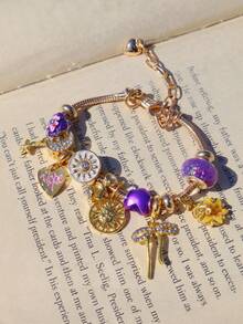 日月手链一条，蝴蝶结樱花手链一条，情书手链一条，紫色花朵手链一条，奇幻精灵角色扮演手链一条 - 金色 - 查看 4