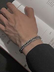 1pc 8mm Hip Hop Stainless Steel Miami Cuban Link Bracelet, Unisex - Silver - View 1