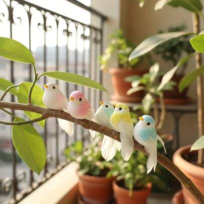 6pcs Realistic Feather Decorative Birds, Suitable For Home Garden, Detailed Design, Clip-On, Applicable For All Seasons And Holidays
