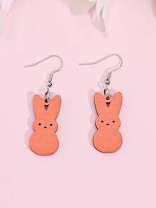 Set de 12 piezas de aretes de conejo de Pascua lindos de madera, aretes de madera de colores de caramelo adecuados para uso diario de mujeres, regalo de fiesta - Juego de pendientes - Ver 8