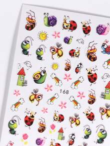 2 Peças Adesivos de Unha 3D em Estilo Cartoon de Formiga, Caracol Fofo, Joaninha, Abelha, Arco-íris, Sol, Design de Animal, Decoração de Arte de Unha DIY Kawaii Autoadesiva Decalque de Esmalte em Gel - Multicolorido - Visão 7