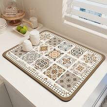 1pc Kitchen Mat - Countertop Protective Pad, Diatomite, Floral Pattern, Drying Mat For Coffee Maker & Sink, Holiday Decor (Halloween/Christmas/Valentine's Day), Coffee Machine Mat | Quilted Pattern Pad | - Camel - View 11