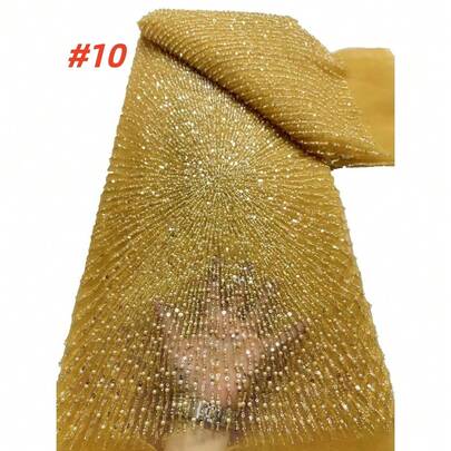 قماش دانتيل مرصع بالترتر فاخر لعريس أفريقي 2026، قماش شبكي مطرز بخرز فرنسي نيجيري مناسب لفساتين زفاف النساء