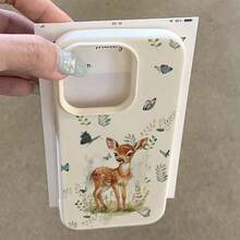 1pc TPU Material Spring Floral & Butterfly Deer Pattern Phone Case, Compatible With Apple 17 Pro Max/17/16 Pro Max/15/13/12/11, S20 FE/A15/S24/A55, Note 11/12/13 Pro, Full Coverage Anti-Drop Soft Protective Cover - White - View 3