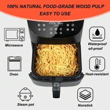 适用于AG301、Cosori和Gourmia空气炸锅的内衬纸，每包200/100张。9英寸空气炸锅烘焙纸，适用于5-8夸脱容量的炸篮。Foodi空气炸锅配件。一次性、不粘、无油。 - 棕色 - 查看 6